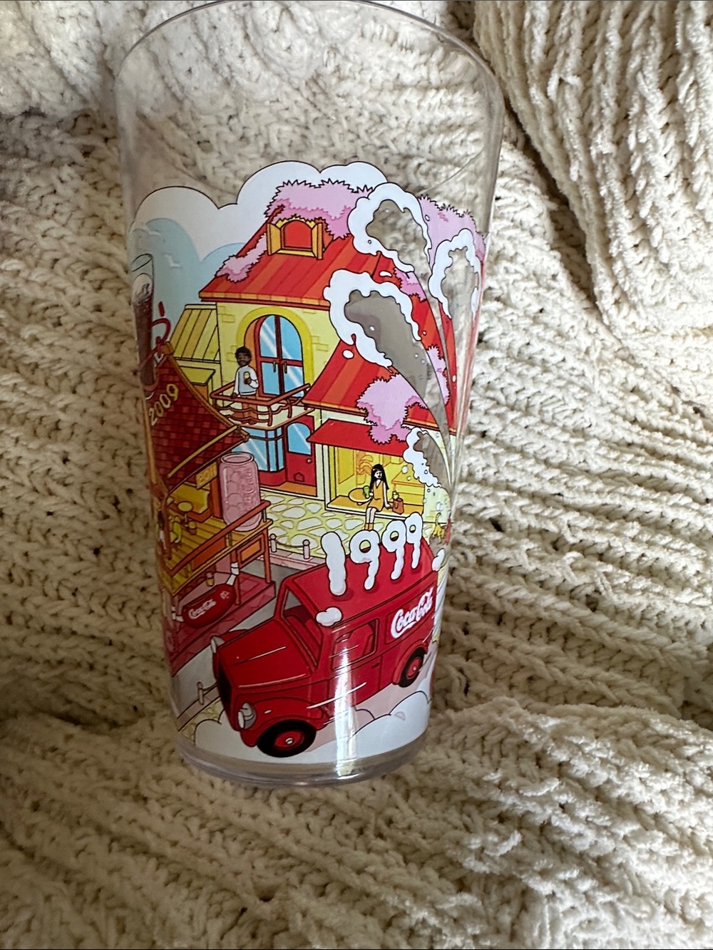 Coca-Cola Red and Pink Illustrated Promo Glass